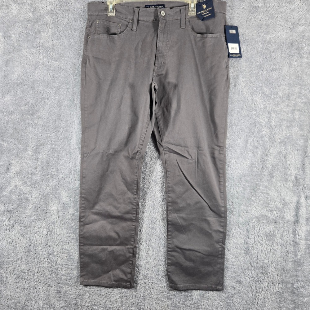 US Polo Assn Mens Grey Stretch Twill 5 Pocket Straight Leg Pants 38x30 NWT